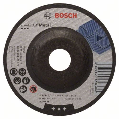 BOSCH Hrubovací kotúč profilovaný Standard for Metal A 24 P BF, 115 mm, 22,23 mm, 6,0 mm 2608603181