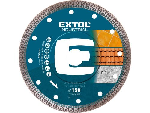 EXTOL INDUSTRIAL kotúč diamantový rezný, turbo Thin Cut, suché aj mokré rezanie, O 150x22,2x1,8mm 8703043