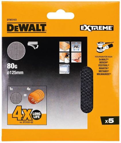 DeWALT brúsna sieťovina, suchý zips, 125 mm, P120 (10 ks) DTM3115