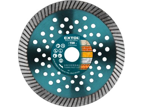 EXTOL INDUSTRIAL kotúč diamantový rezný, turbo Fast Cut, suché aj mokré rezanie, O 150x22,2x2,5mm 8703053