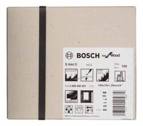 BOSCH Pílový plátok do píly chvosty S 644 D Top for Wood (100 ks) 2608650551