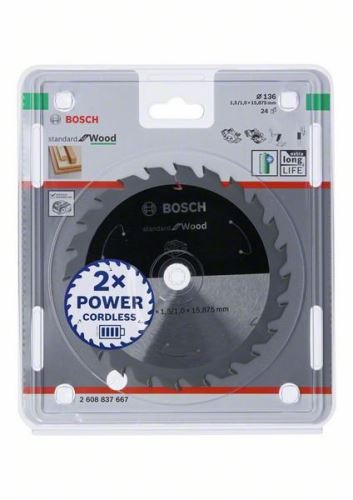 BOSCH Pílový kotúč pre aku píly; Standard for Wood 136x15,875x1,5/1,0x24T 2608837667