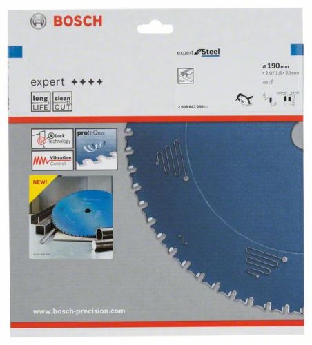 BOSCH Pílový kotúč do okružných píl Expert for Steel 190 x 20 x 2,0 mm, 40 2608643056