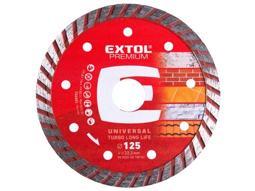 EXTOL PREMIUM kotúč diamantový rezný, turbo Long Life - suché aj mokré rezanie, 125x22,2x2,3mm 108952