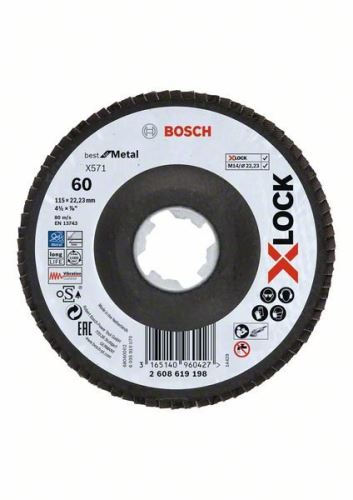 BOSCH X-LOCK Lamelové brúsne kotúče Best for Metal systému Ø 115 mm, G 60, X571, lomená verzia, sklolaminát 2608619198