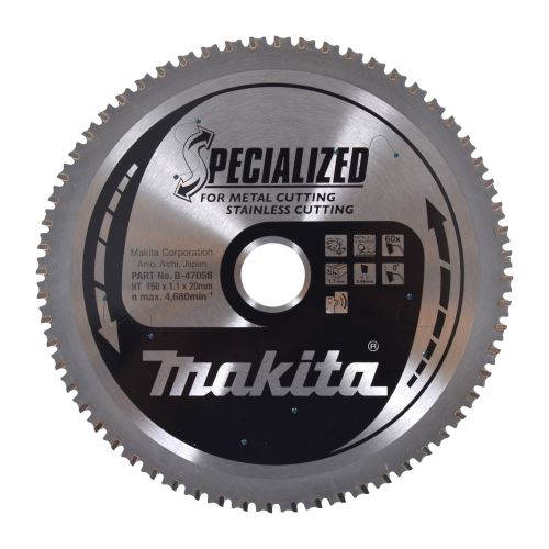 MAKITA kotúč pílový nerez SPECIALIZED 150x1.1x20 mm 60 zubov B-47058