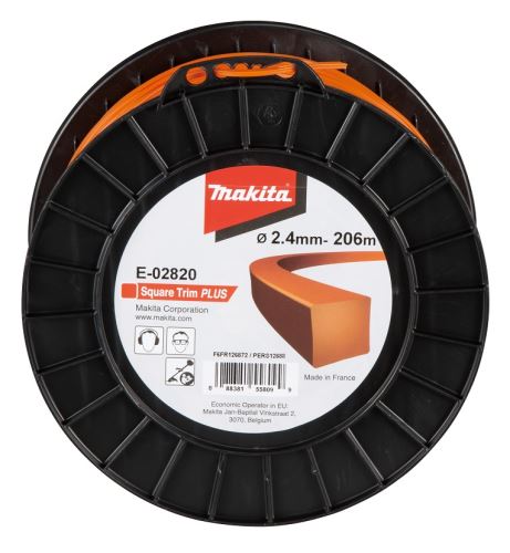 MAKITA struna nylonová Plus 2,4 mm, 206m, oranžová, hranatá E-02820