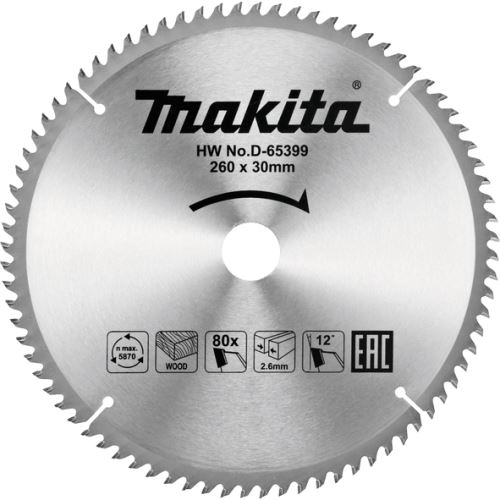 MAKITA Pílový kotúč na drevo 260x30mm 80Z D-65399