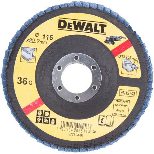 DeWALT brúsny lamelový kotúč na kov vypuklý 115 x 22,2 mm 120G DT3258