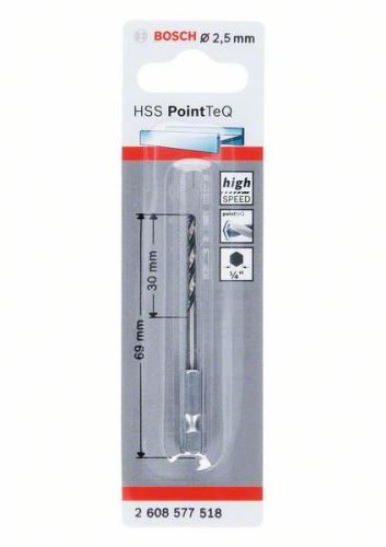 BOSCH Vrták do kovu HSS PointTeQ HEX so 6-hrannou stopkou; 2.5 mm (5 ks) 2608577518