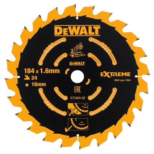 DeWALT Pílový kotúč EXTREME pre AKU kotúčové píly, 184 x 16 mm, 24 zubov DT1669