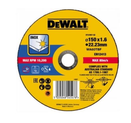 DeWALT Rezný kotúč na nerezovú oceľ 150 x 22,2 x 1,6 mm DT43907