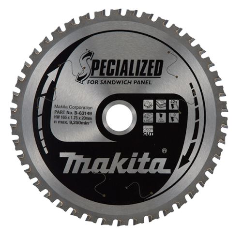 MAKITA kotúč pílový sendvičové panely SPECIALIZED 165x1.75x20 mm 42 zubov B-63149