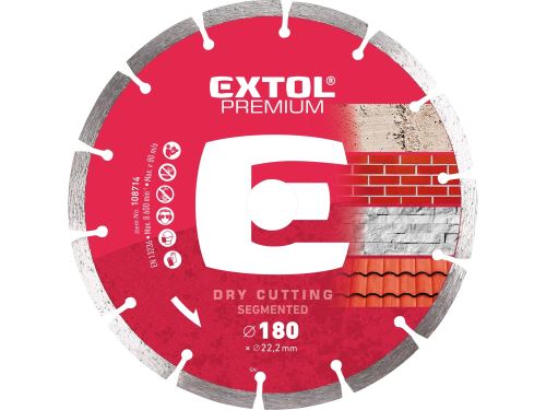 EXTOL PREMIUM kotúč diamantový rezný segmentový - suché rezanie, O 180x22, 2x2, 5mm 108714