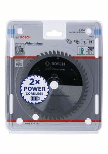 BOSCH Pílový kotúč pre aku píly; Standard for Aluminium 136x15,875x1,6/1,1x50T 2608837753