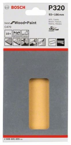 BOSCH Brúsny papier C470 (10 ks) 93 x 186 mm, 40 2608605253