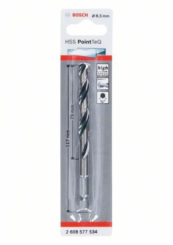 BOSCH Vrták do kovu HSS PointTeQ HEX so 6-hrannou stopkou; 8.5 mm (5 ks) 2608577534