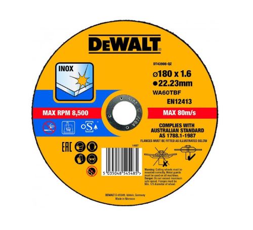 DeWALT Rezný kotúč na nerezovú oceľ (Typ 1) 180 x 22,2 x 1,6 mm DT43908