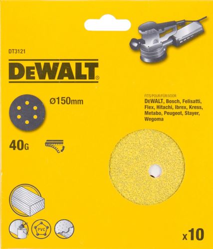 DeWALT Brúsny kotúč na suchý zips K80, 150 mm, 6 dier (25 ks) DT3133