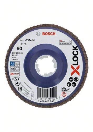 BOSCH X-LOCK Lamelové brúsne kotúče Best for Metal systému Ø 115 mm, G 60, X571, rovná verzia, plast 2608619206