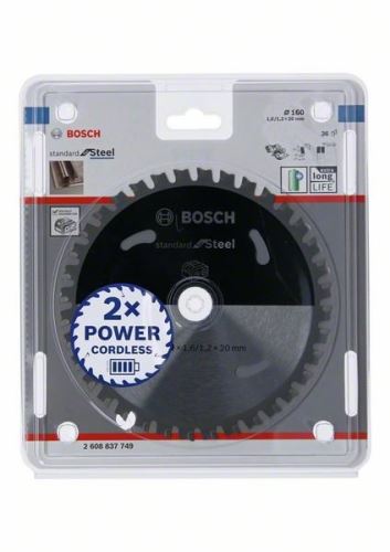 BOSCH Pílový kotúč pre aku píly; Standard for Steel 160x20x1,6/1,2x36T 2608837749