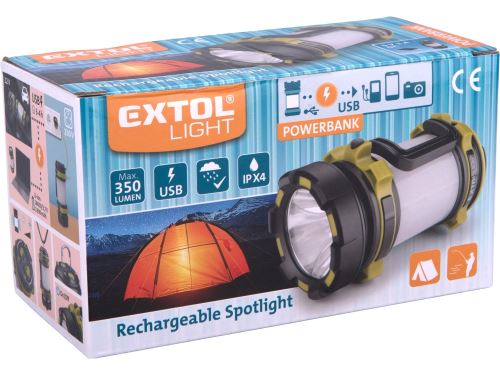 Extol Svietidlo 350 lm, Cree XPG2 LED, 360° osvětlení, USB nabíjení s powerbankou 43140