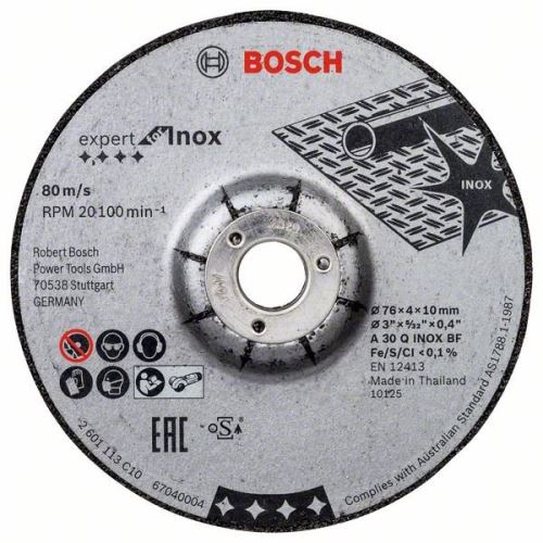 BOSCH Brúsny kotúč 76 × 4 × 10 mm, 2 ks, Expert na INOX A 30 Q INOX BF; 76mm; 4mm; 10mm 2608601705