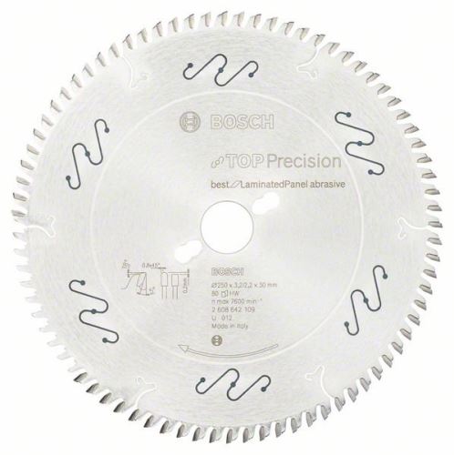 BOSCH Pílový kotúč do okružných píl Top Precision Best for Laminated Panel Abrasive 250 x 30 x 3,2 mm, 80 2608642109