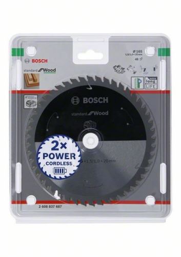 BOSCH Pílový kotúč pre aku píly, Standard for Wood, 165x20x1,5/1,0x48T 2608837687