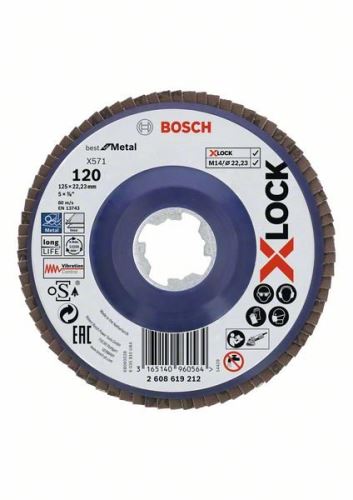 BOSCH X-LOCK Lamelové brúsne kotúče Best for Metal systému Ø 125 mm, G 120, X571, rovná verzia, plast 2608619212