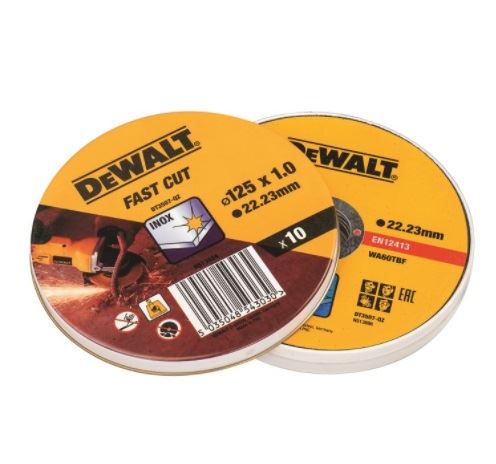 DeWALT Sada rezných kotúčov na nerez, plochý, 125 x 22,2 x 1,0 mm (10 ks) DT3507