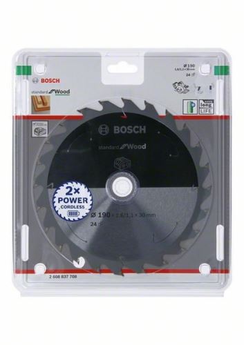 BOSCH Pílový kotúč pre aku píly; Standard for Wood 190x30x1,6/1,1x24T 2608837708