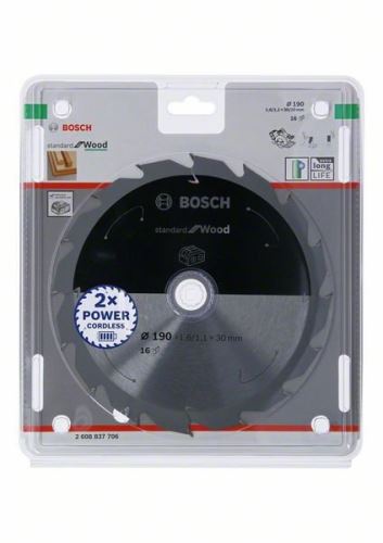 BOSCH Pílový kotúč pre aku píly; Standard for Wood 190x30/20x1,6/1,1x16T 2608837706