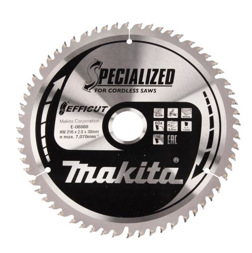 MAKITA kotúč pílový drevo Efficut 216x2x30 mm 60 zubov E-08888