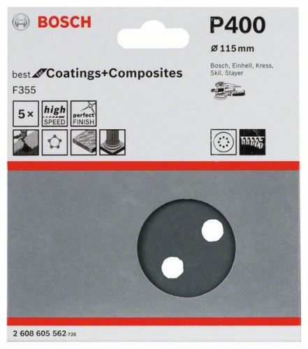 BOSCH Brúsny papier F355, balenie 5 ks 115 mm, 400 2608605562