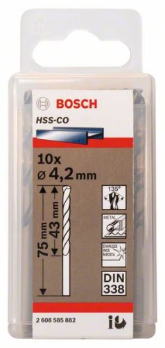 BOSCH Vrtáky do kovu HSS-Co, DIN 338 4,2 x 43 x 75 mm (10 ks) 2608585882