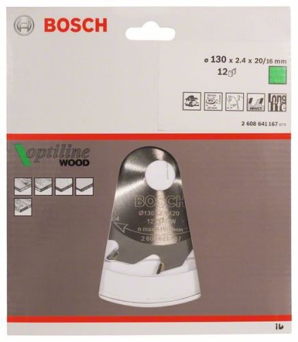 BOSCH Pílový kotúč Optiline Wood 130 x 20/16 x 2,4 mm, 12 2608641167