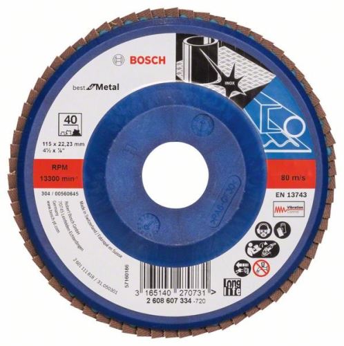 BOSCH Lamelový brúsny kotúč X571, Best for Metal D = 115 mm; G = 40, rovný 2608607334