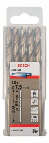 BOSCH Vrtáky do kovu HSS-Co, DIN 338 7,5 x 69 x 109 mm (10 ks) 2608585893