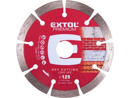 EXTOL PREMIUM kotúč diamantový rezný, segmentový Long Life - suché rezanie, 125x22,2x2mm 108912