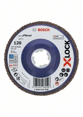 BOSCH X-LOCK Lamelové brúsne kotúče Best for Metal systému Ø 115 mm, G 120, X571, rovná verzia, plast 2608619208