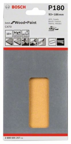 BOSCH Brúsny papier C470 (10 ks) 93 x 186 mm, 180 2608605257