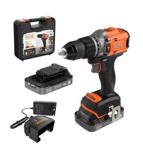 BLACK+DECKER Aku príklepová vŕtačka 18V, 2x akumulátor 2,0 Ah a nabíjačka BLD683D2X