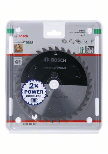 BOSCH Pílový kotúč pre aku píly; Standard for Wood 160x20/15,875x1,5/1,0x36T 2608837677