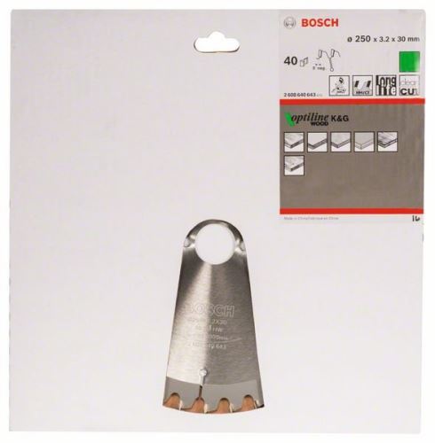 BOSCH Pílový kotúč Optiline Wood 250 x 30 x 3,2 mm, 40 2608640643