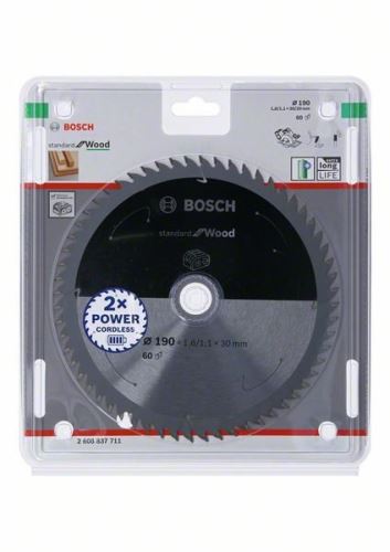 BOSCH Pílový kotúč pre aku píly; Standard for Wood 190x30/20x1,6/1,1x60T 2608837711