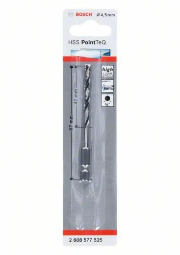 BOSCH Vrták do kovu HSS PointTeQ HEX so 6-hrannou stopkou; 4.5 mm (5 ks) 2608577525