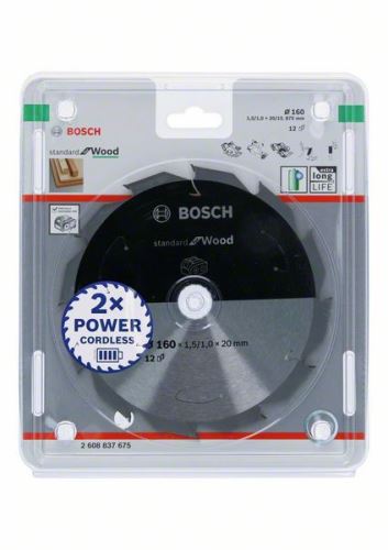 BOSCH Pílový kotúč pre aku píly; Standard for Wood 160x20/15,875x1,5/1,0x12T 2608837675