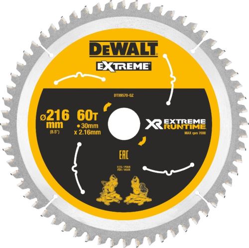 DeWALT Pílový kotúč (ideálny pre píly FLEXVOLT), 216 x 30 mm, 60 zubov DT99570