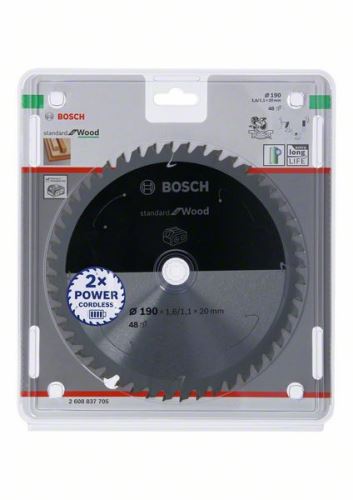 BOSCH Pílový kotúč pre aku píly; Standard for Wood 190x20x1,6/1,1x48T 2608837705